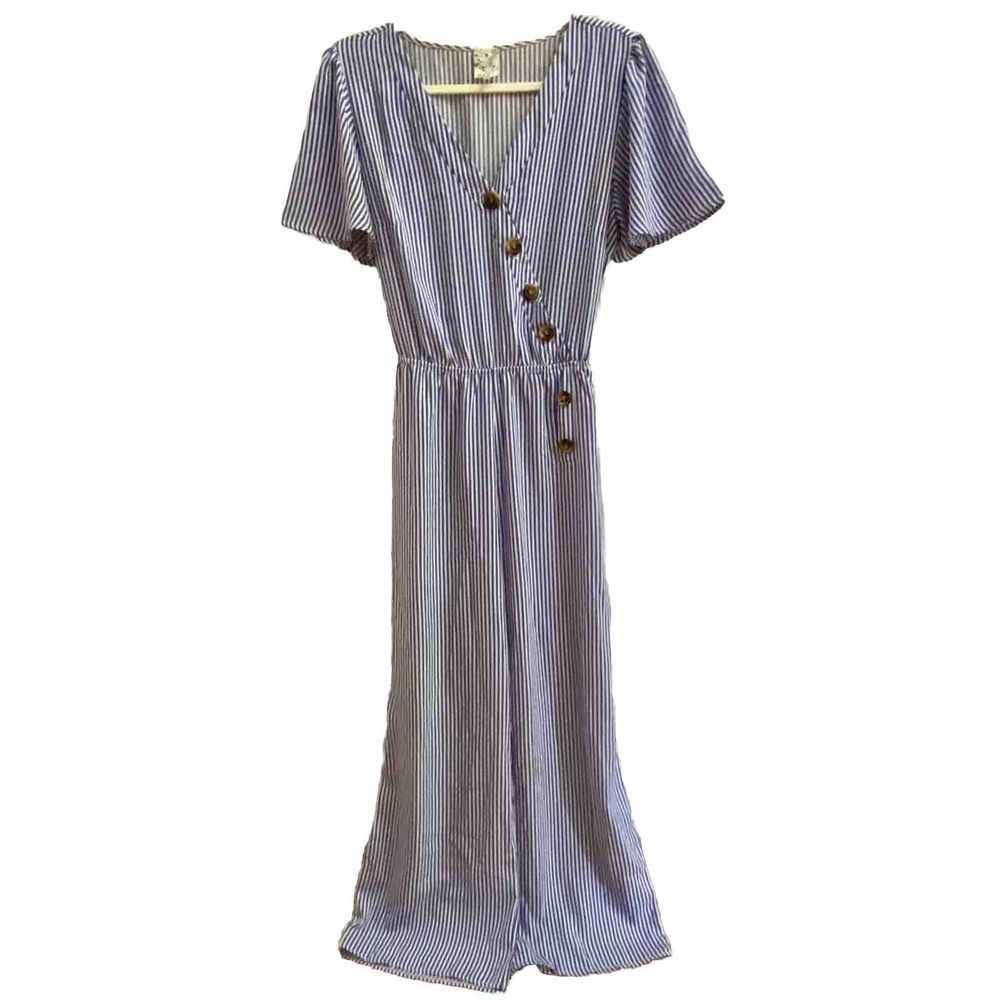 Naïf Blue & White Pinstriped Jumpsuit 26" Inseam‎ M Beach Boho Coastal Cowgirl